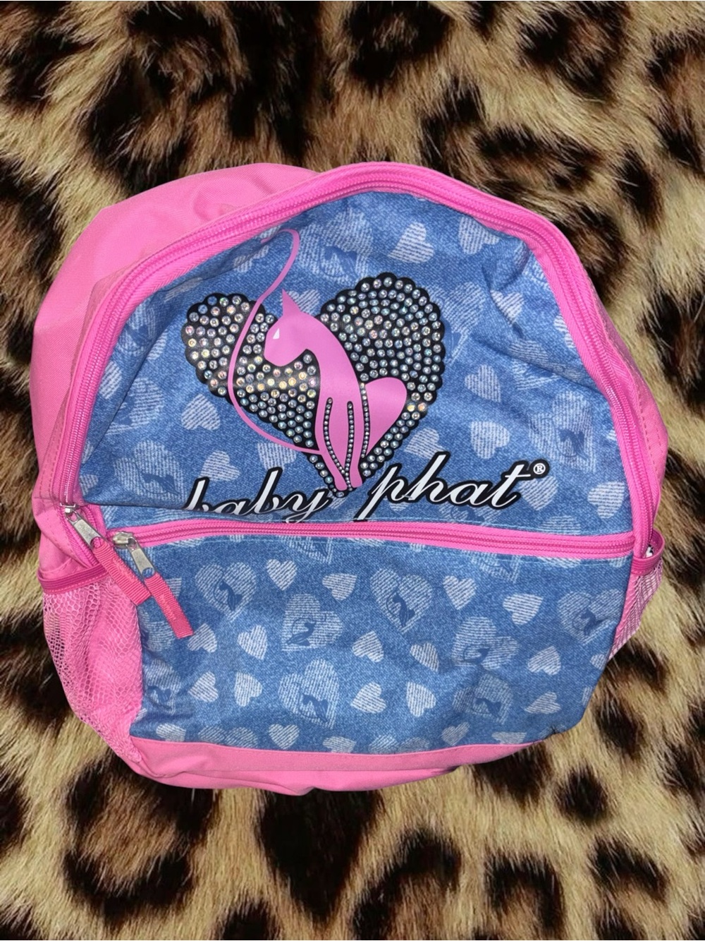 Y2K Baby Phat Pink & Denim Heart Backpack